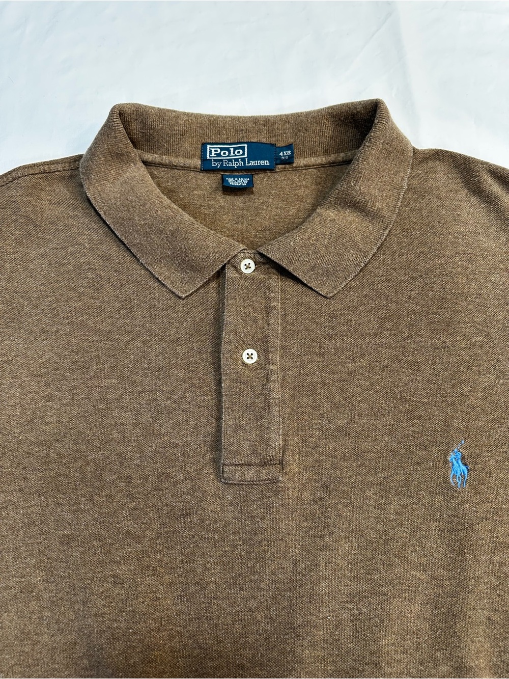 Polo Ralph Lauren Mens 4XB Big & Tall Brown Long Sleeve Polo Shirt Blue Pony